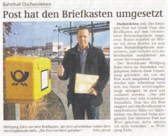 Bahnhof Oschersleben: Post hat den Briefkasten umgesetzt